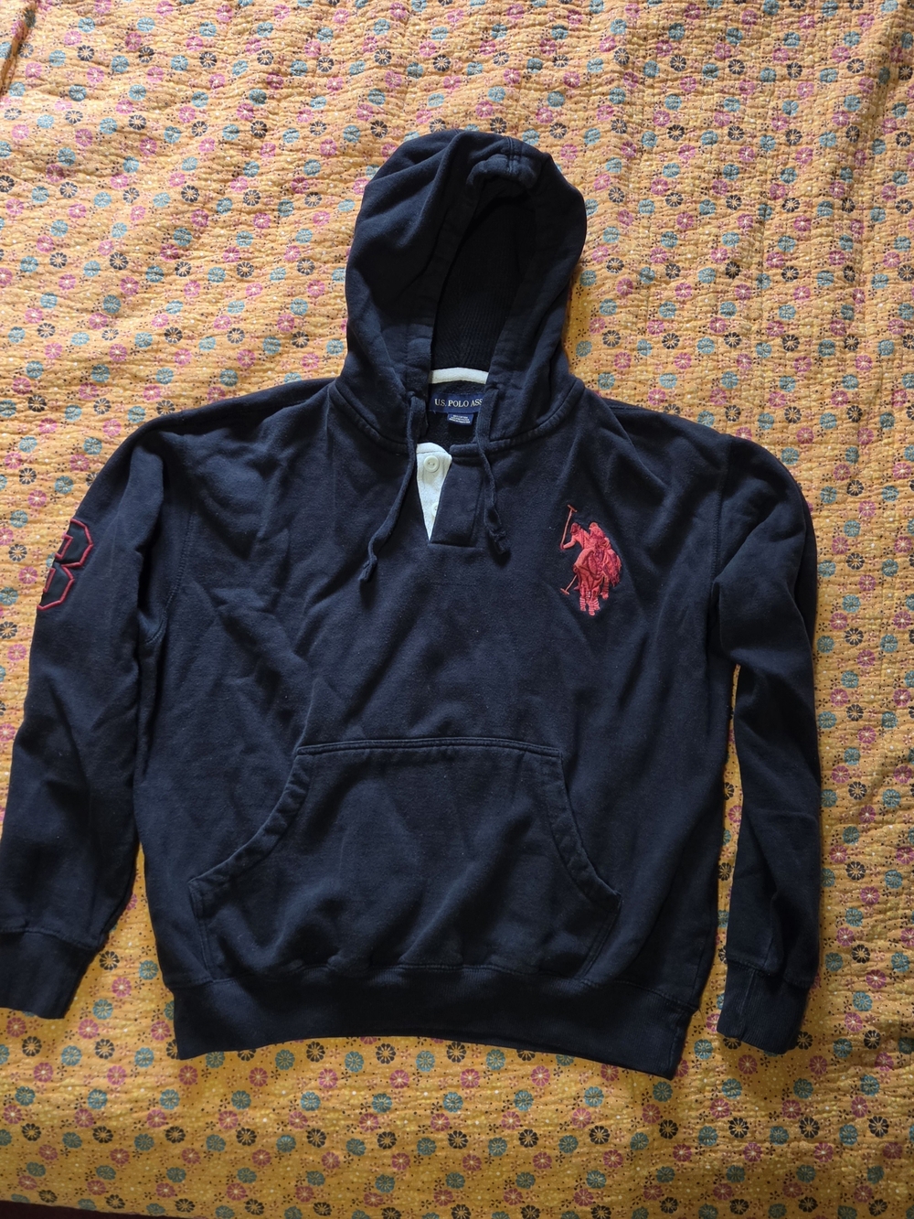 U.S. Polo Assn. Black Hoodie with Red Patch M